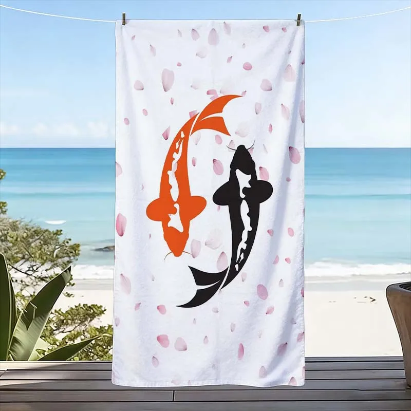 Beach Towel Tropical Print Fish Design 80x160cm Summer Vacation Beach Accessory Coastal Print Cute Sunbathing Cloth Gift