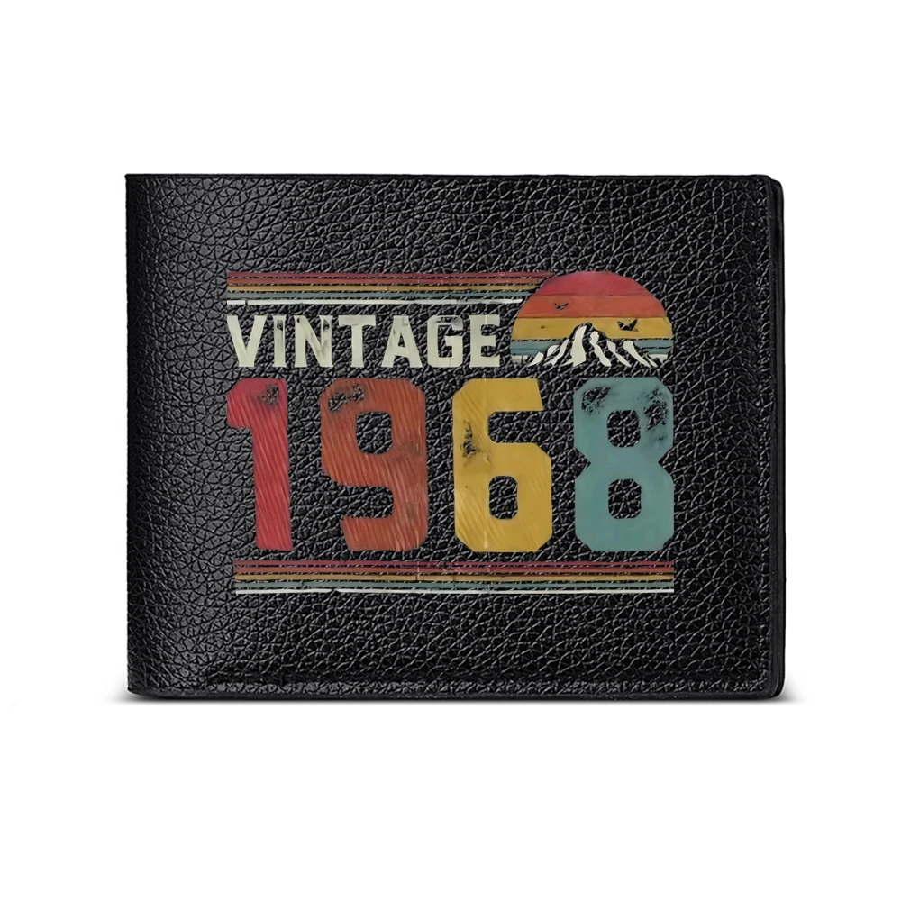 Vintage 1968 Mountain Sunset Design Men's Wallet Card Holder Casual Business Fashion Print Style Accessory