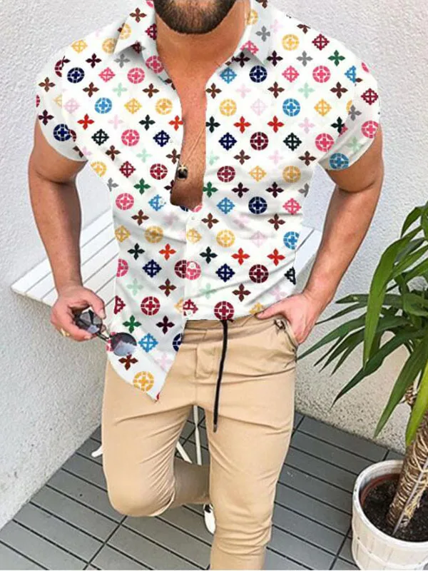 

Slim Fit ort Sve irt for Men Lapel Design Printed Youth Faion Summer Casual irt European Simple Sle Other Material