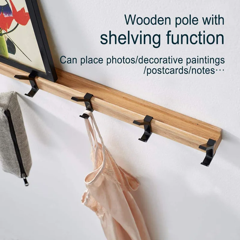 Nordic Fashion Coat Hook Rack Wall Mounted Rack-Five Hook Aluminum Metal Rail for Coat Hat Towel Robes Wooden Furniture Hanger