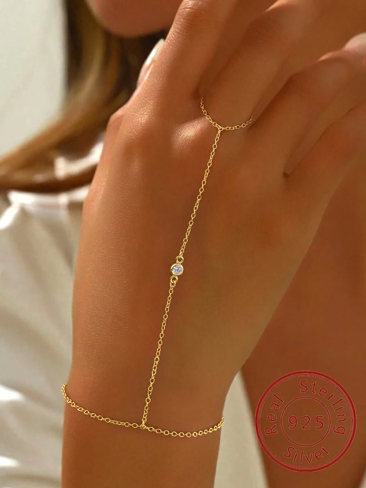 925 Sterling Silver Simple Zircon Circular Finger Bracelet For Women Anniversary Party Personalized High Quality Fine Jewelry