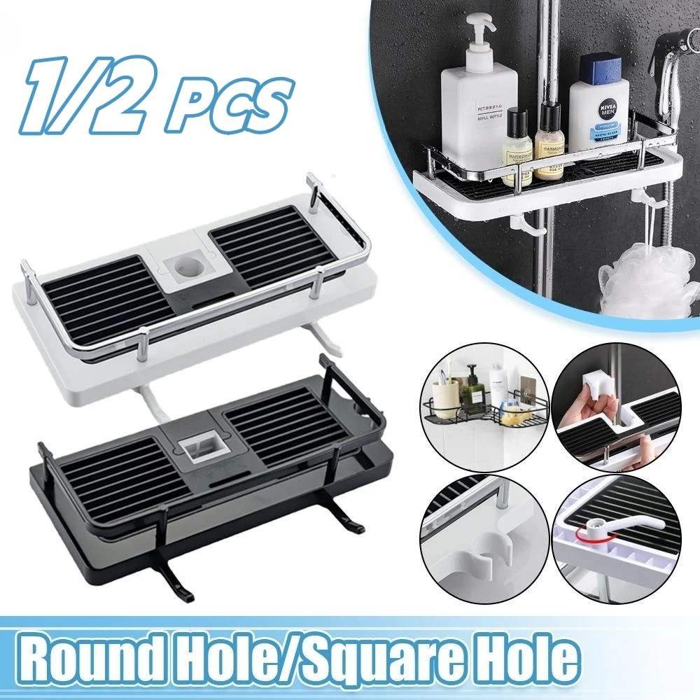 Shower Pole Shelves Storage Holder Bathroom Shampoo Tray Stand No Drilling Lifting Rod Shower Head Holder Bathroom Accessories