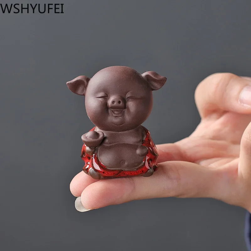 1 PCS Purple Clay Lovely Pig Figurine Ornament Fingertip Small Tea Pets Boutique Tea Table Decoration Handmade Tea Set Crafts