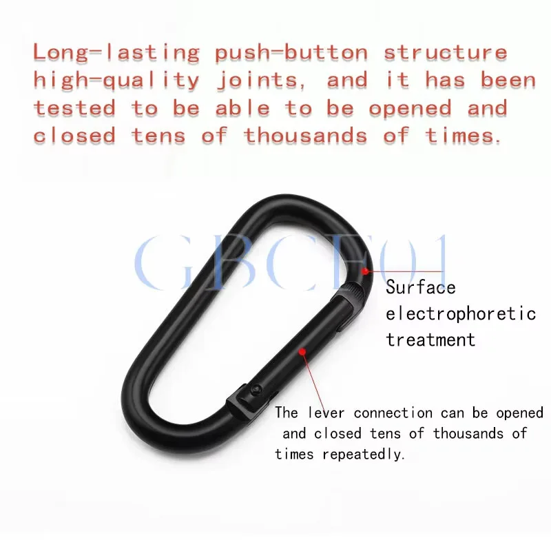 Black Aluminum Alloy Carabiner D-Shape Quick Link Snap Hook Keychain for Outdoor Backpack Gear Size M4 M5 M6 M7 M8 M10