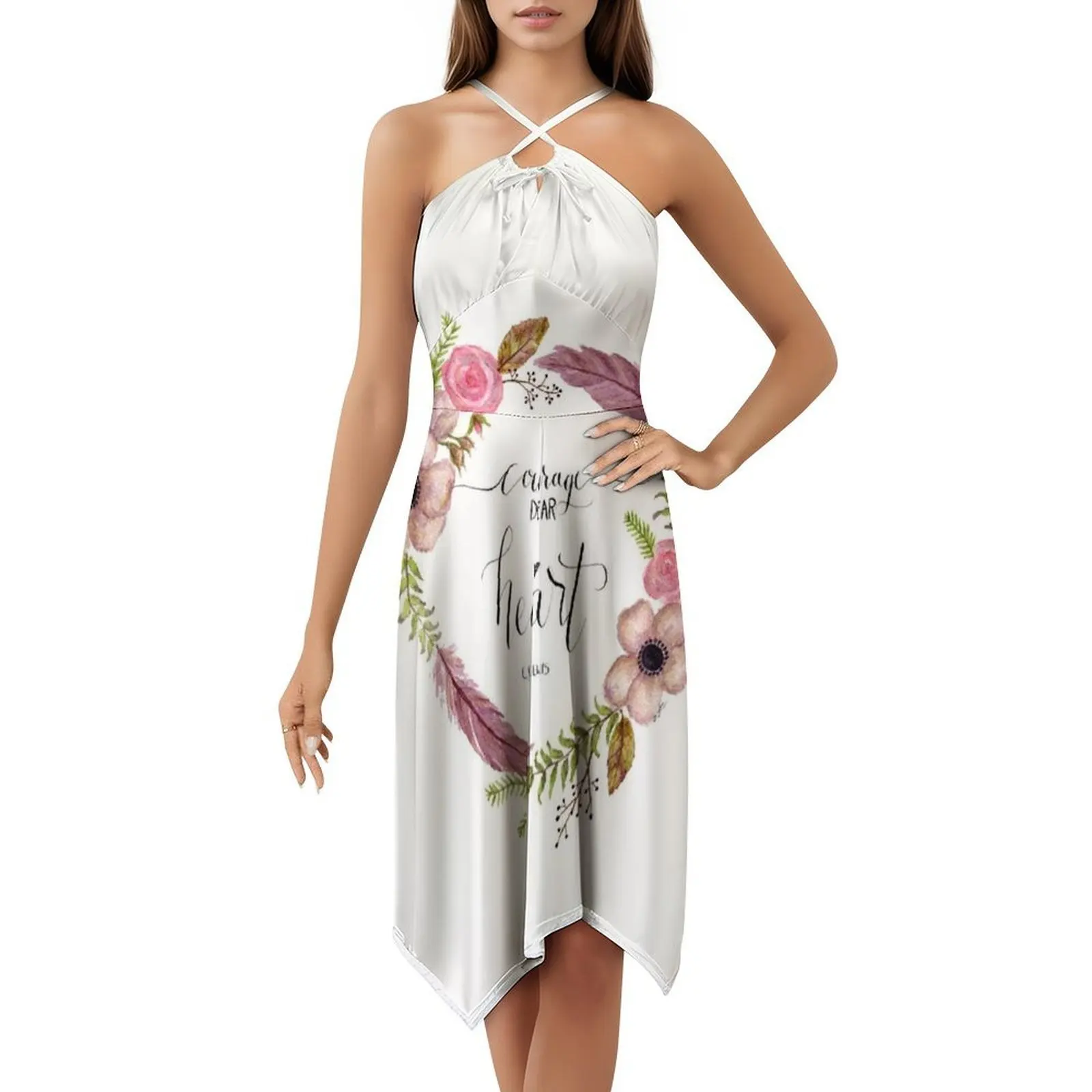 "الشجاعة عزيزي القلب" سي إس. فستان لويس اقتباس Preppy Style قصير للنساء على شكل حرف A فضفاض مناسب فستان يوم كاجوال إكليل بألوان مائية #5