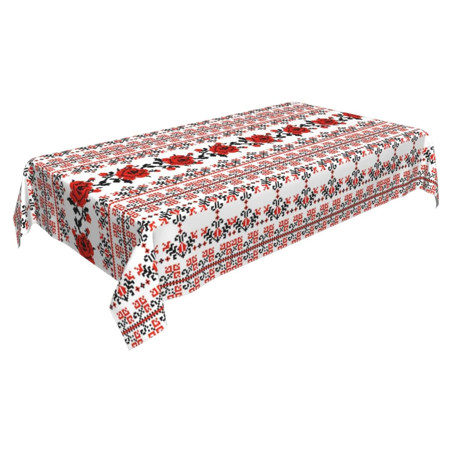 Ukrainian embroidery style rectangular table with rose tablecloth, oil and splash resistant, easy to clean tablecloth