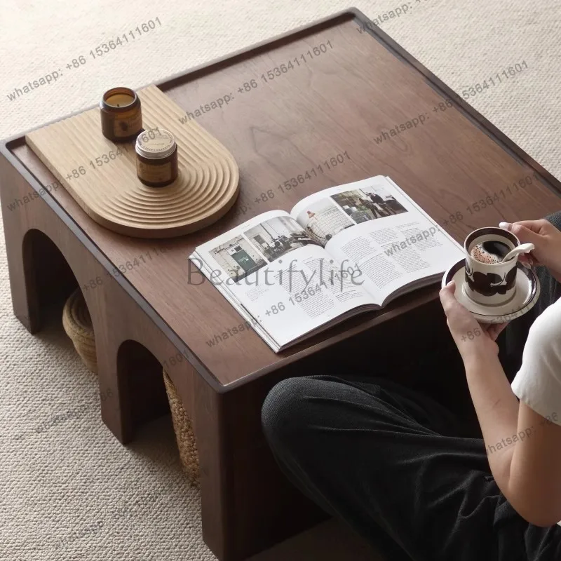 American black walnut solid wood coffee table retro simple small apartment living room household side table rack dual