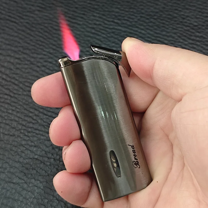Matte Silver Strip Gas Lighter Slant Flip Top Visible Gas Level Refillable Pocket Accessory Metallic Butane Pocket