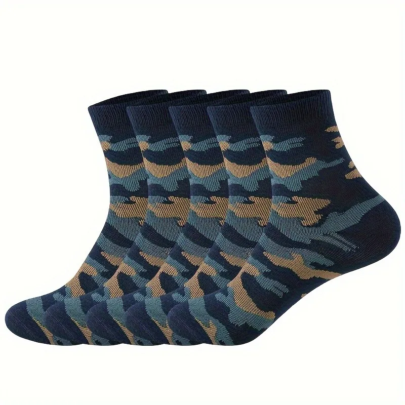 10 Pairs Men\'s Camouflage Compression Crew Socks (3/5 Pack) - Breathable, Anti-Odor, Comfortable Polyester Blend for Daily Wear