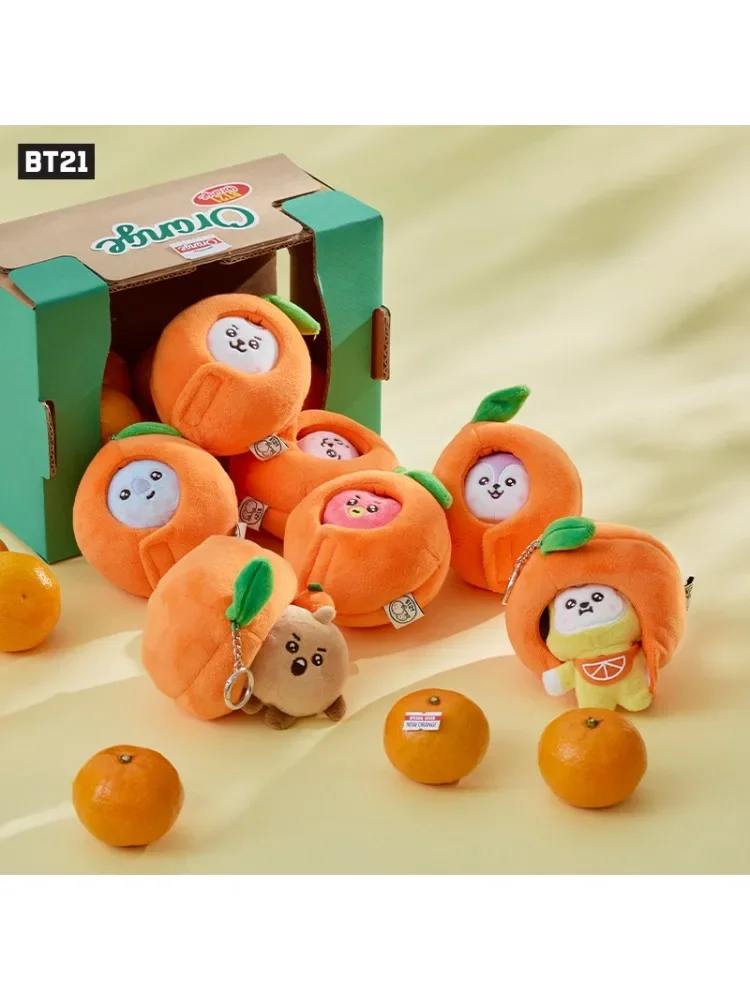 Kawaii BT21 Orange Party Serie Plüschtier Schlüsselanhänger Niedliche Puppe Dekoration CHIMMY COOKY KOYA TATA Anime Geschenk Spielzeug