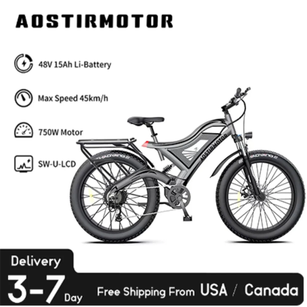 

AOSTIRMOTOR 750W S18 Электрический горный велосипед 48V 15Ah Ebike 26Inch 4,0 Fat Tire велосипед пляж Велоспорт для Aldult