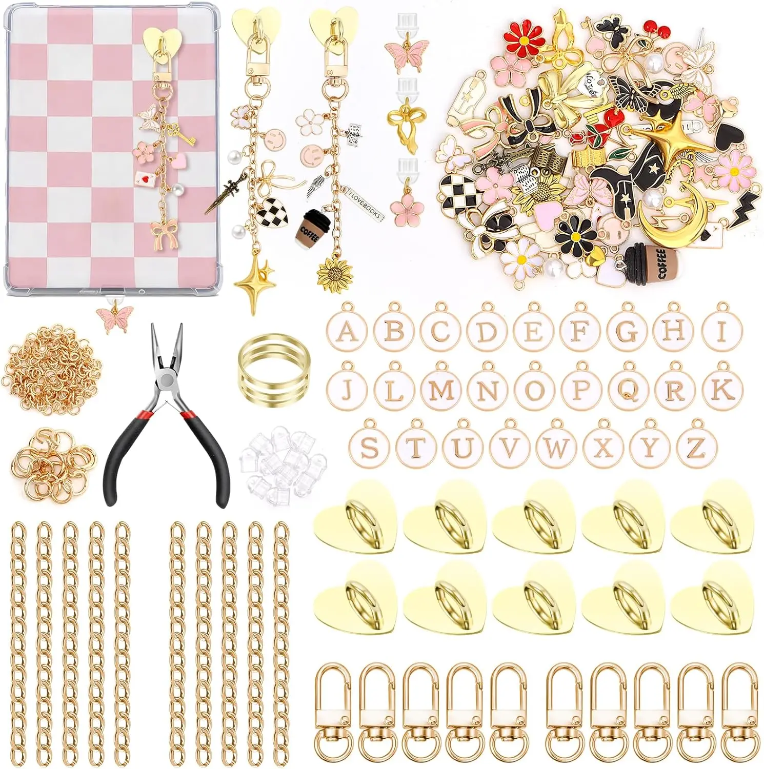 269Pcs Charms Chains Making Kit for Kindle, Can Make 10 E-Reader Charms and 10 Type C Dust Plug Charms