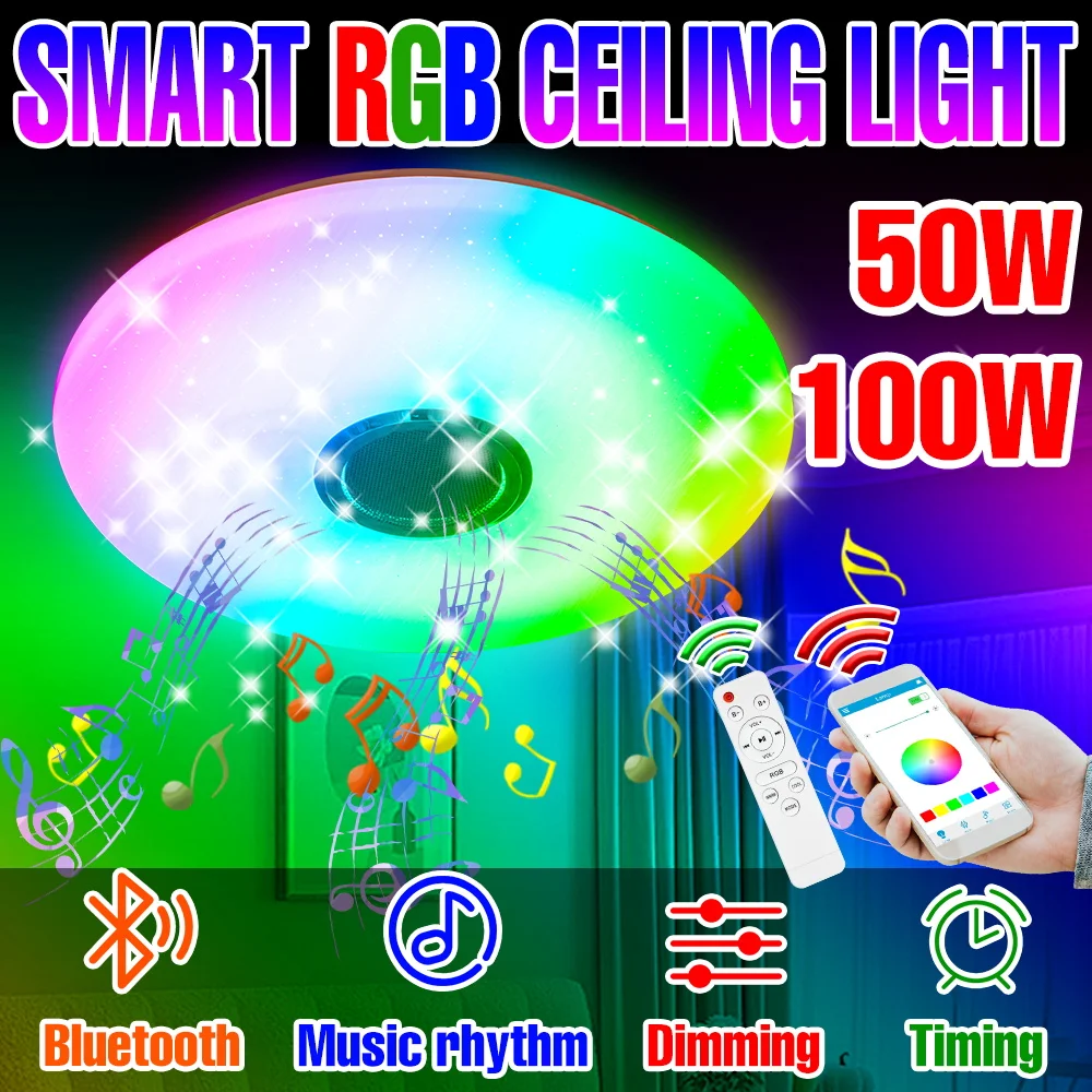 100-ワット-rgb-led-スマートシーリングライト調光可能なシャンデリアスピーカー付き音楽ランプ-bluetooth-接続-app-リモコン-ac100-240v