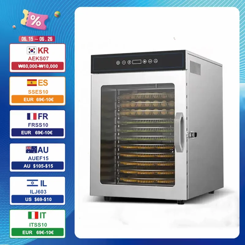 

12 layer Food Dehydrator Food And Fruit Dryer Household Sliver Rotating Vegetable Meat Seafood Scented Tea Medicine Air Dryer
