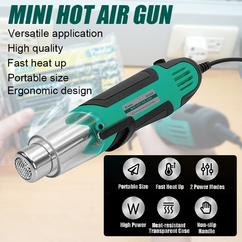 Pro'sKit 250W/500W Mini Hot Air Gun 2 Temperature Heats Up Quickly DIY Stripping Paint Shrinking PVC and Home Electric Tools