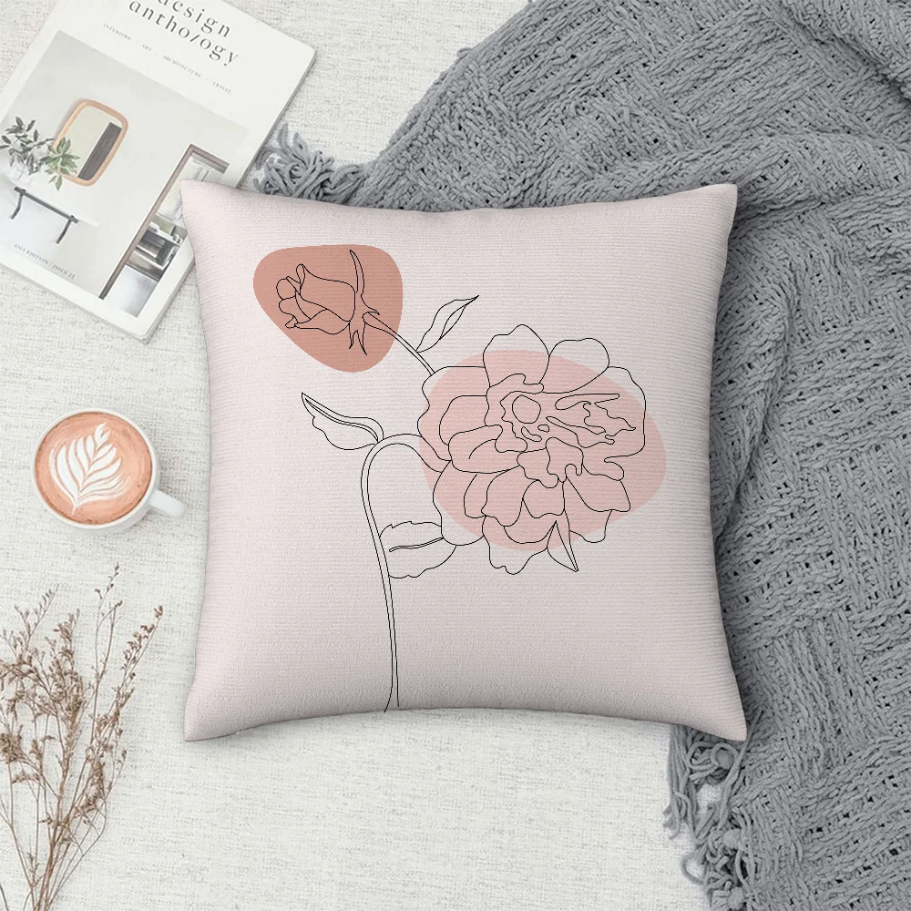 

Simple Flower Outline Pillow Case Sofa Decorative Home Double-sided Printing Short Plush Cushion Cover Throw Pillow Cover