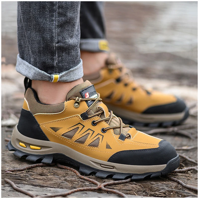 men fashion breathable steel toe cap work shoes worker safety boots outdoors welding sneakers tooling security footwear protect image 4