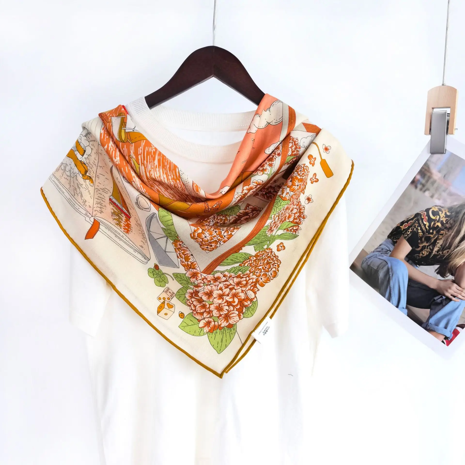 Double Faced Wool Silk Scarf 90cm Women Hand Rolled Bandana Luxury Accessories Brand Designer Shawls Hair Neck Scarves Foulard