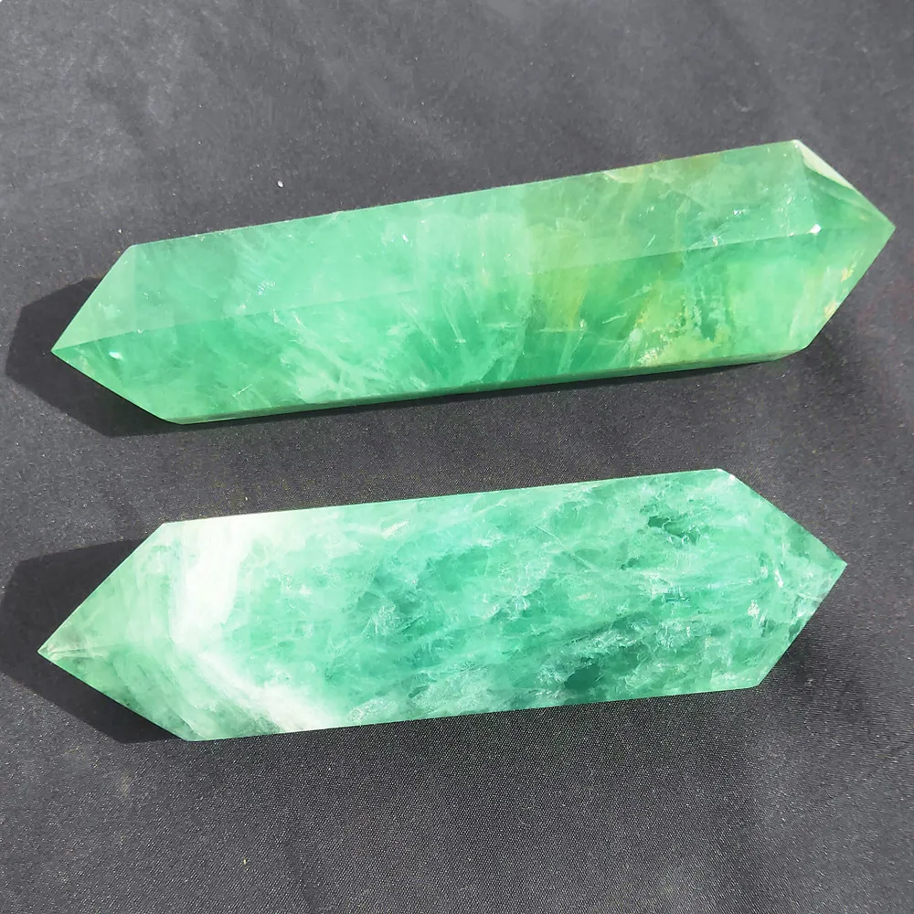 17-20cm Quartz Wand Natural Green Fluorite Crystal Double Arrow Obelisk Gemstone Point Specimen Healing