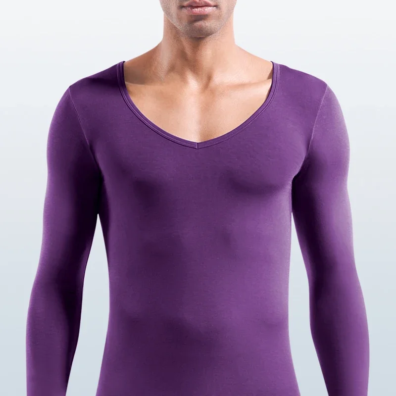 Men's low neck big neck V-neck Modal warm autumn coat single base cotton sweater thin top underwear