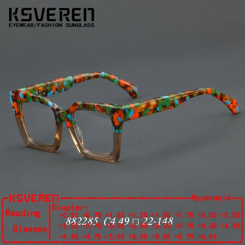 

KSVEREN Fashion Colorful Acetate Optical Eyeglasses Frame Women Reading Glasses Men Prescription Spectacles Presbyopic Readers