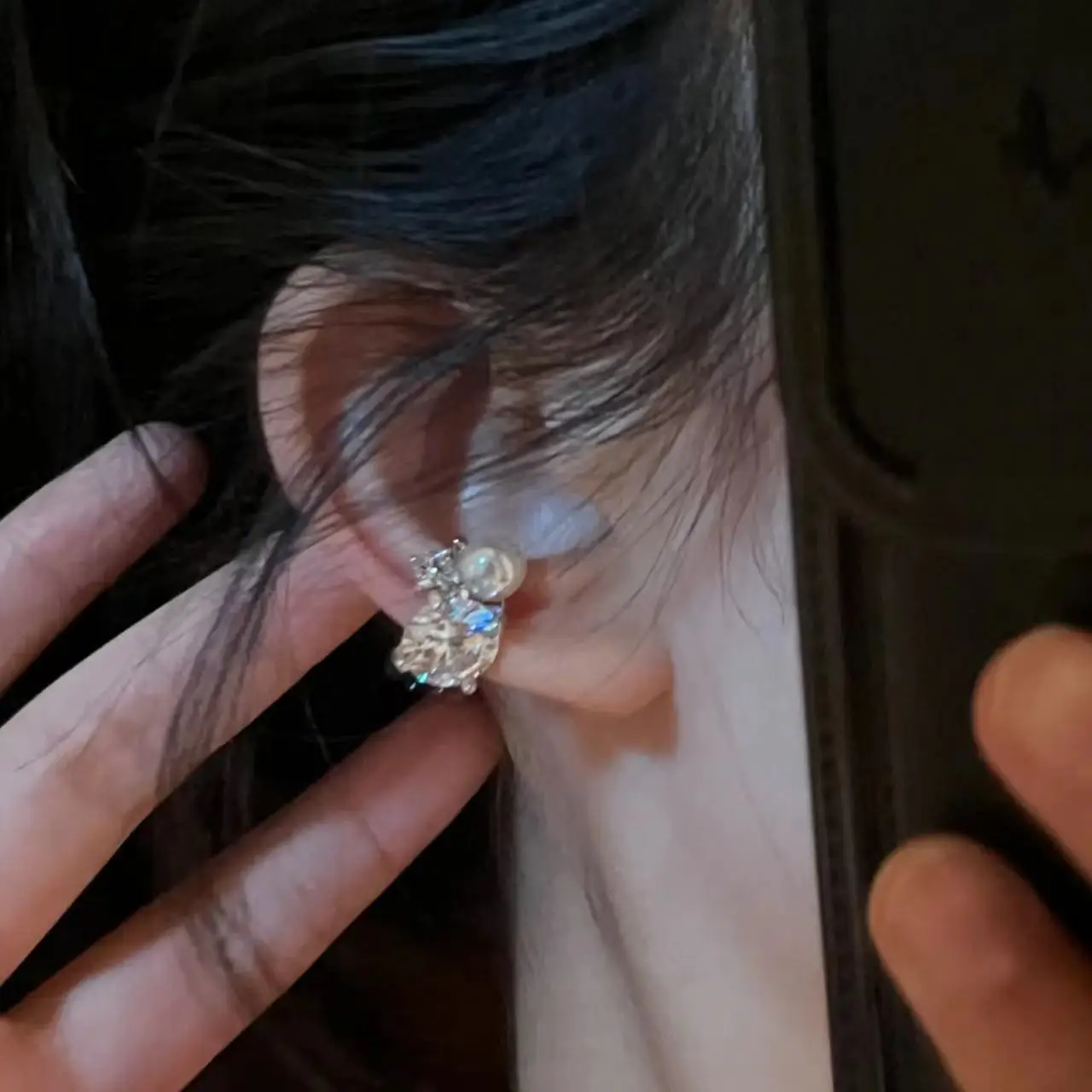 1Pcs Shiny Imitation Pearl Zircon Ear Clip For Women Punk Geometric No Piercing Ear Cuff Y2K Jewelry Gift