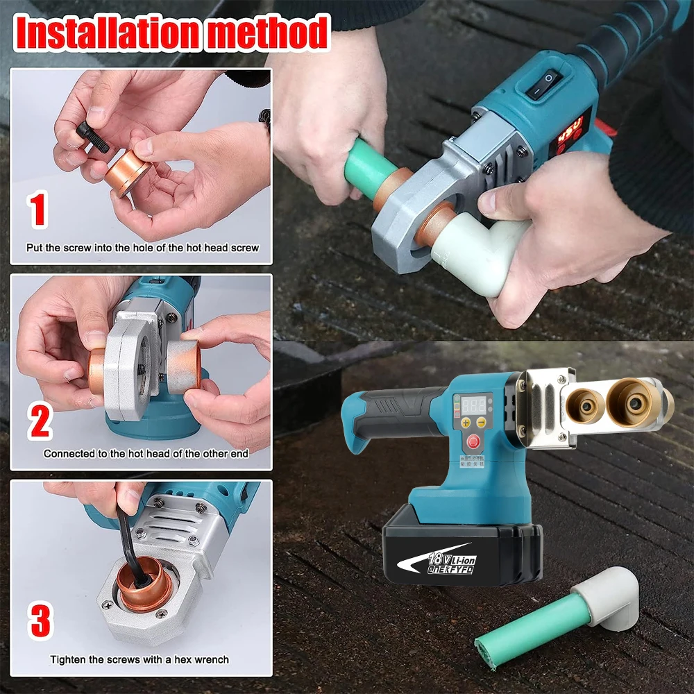 Electric Pipe Welding Machine Cordless Fuser PPR PE Soldering Iron Plastic Tube PP Heating Hot Melt for Makita 18v Battery