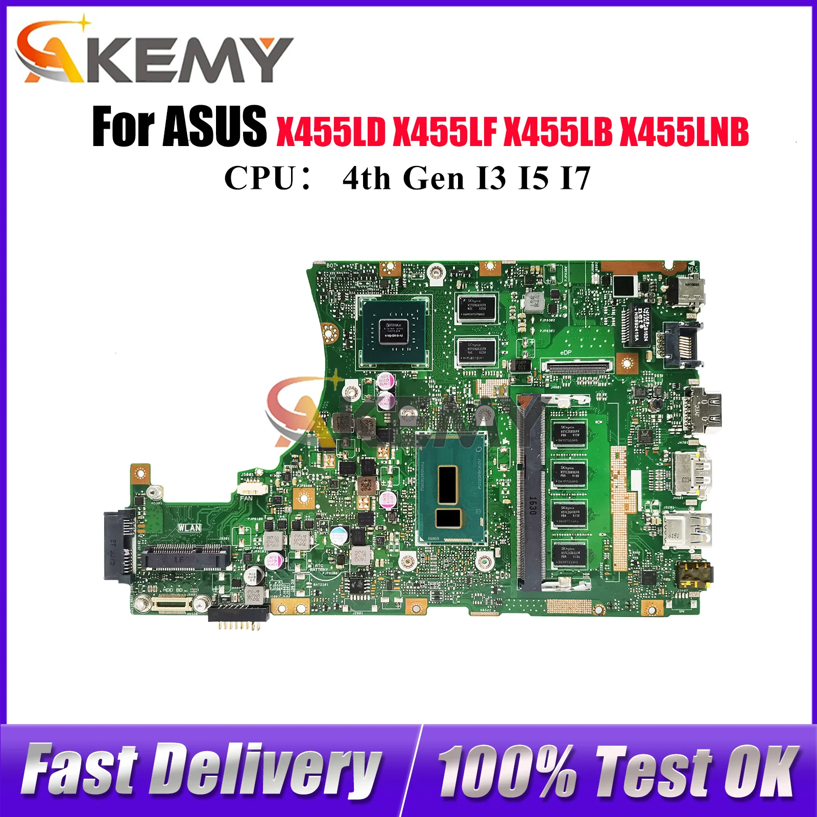 

X455LD Материнская плата для ноутбука ASUS W419L X455L W491L X455LNB A455L X455LB X455LJ X455LD X455LF K455L Материнская плата с процессором I3 I5 I7