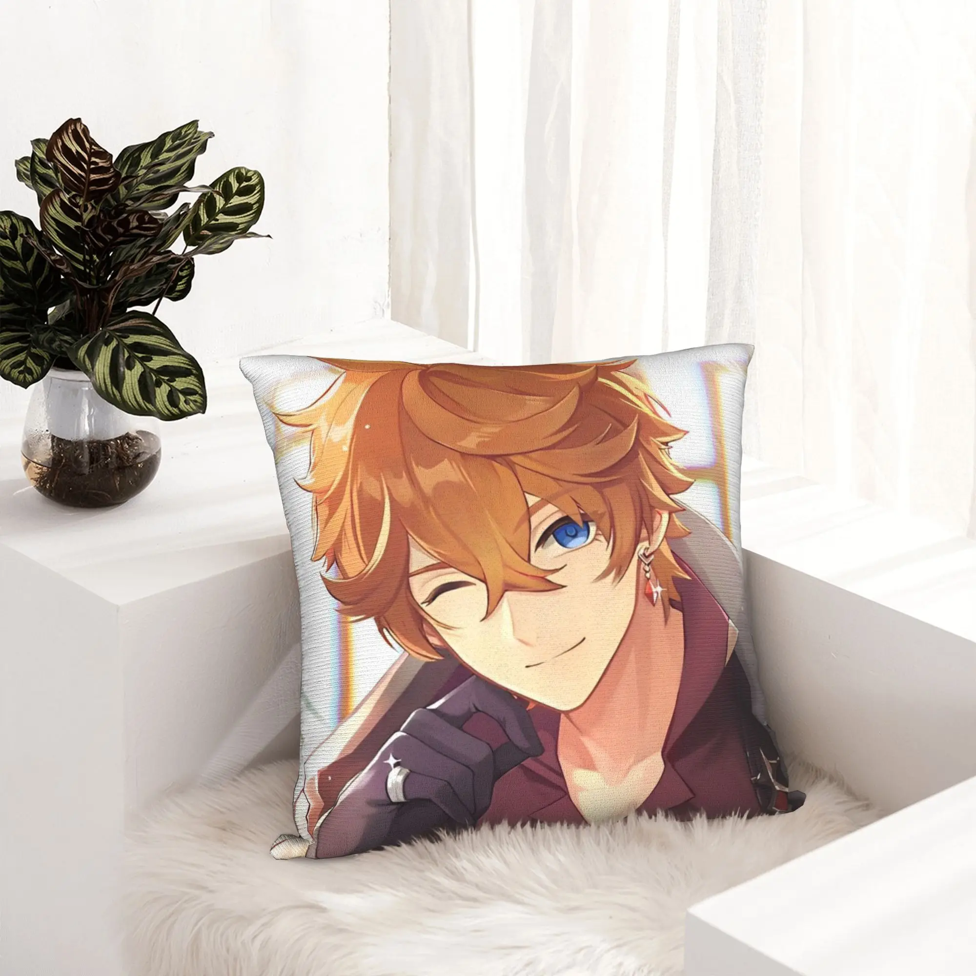 Childe Tartaglia Face Pillowcase Double-sided Printing Cushion Cover Gift Genshin Impact Throw Pillow Case Cover Home Square