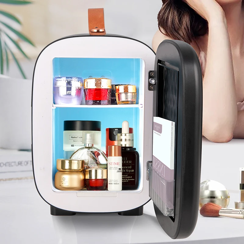 4L Home Use Electric Skincare Fridge For Cosmetic Portable Ac 100V-220V Dc 12V Mini Cosmetic Refrigerator With Mirror LED Light