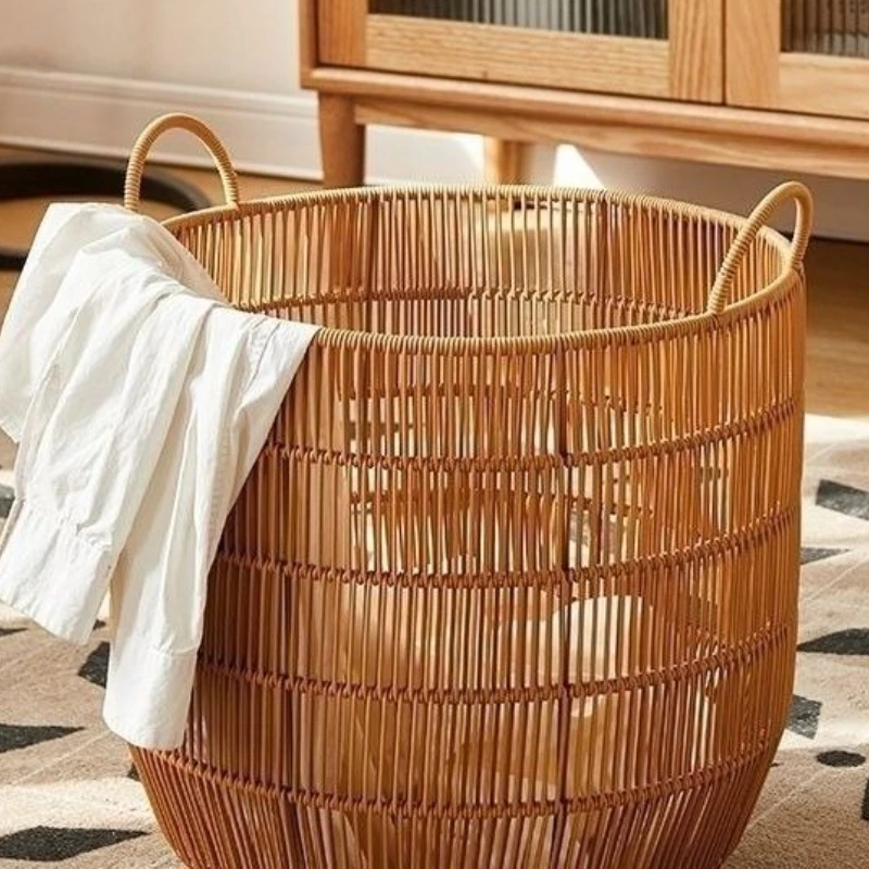 

Imitation Rattan Dirty Clothes Basket Storage Bedroom Bathroom Laundry Basket Large Organization Clothes Baskets with Handles