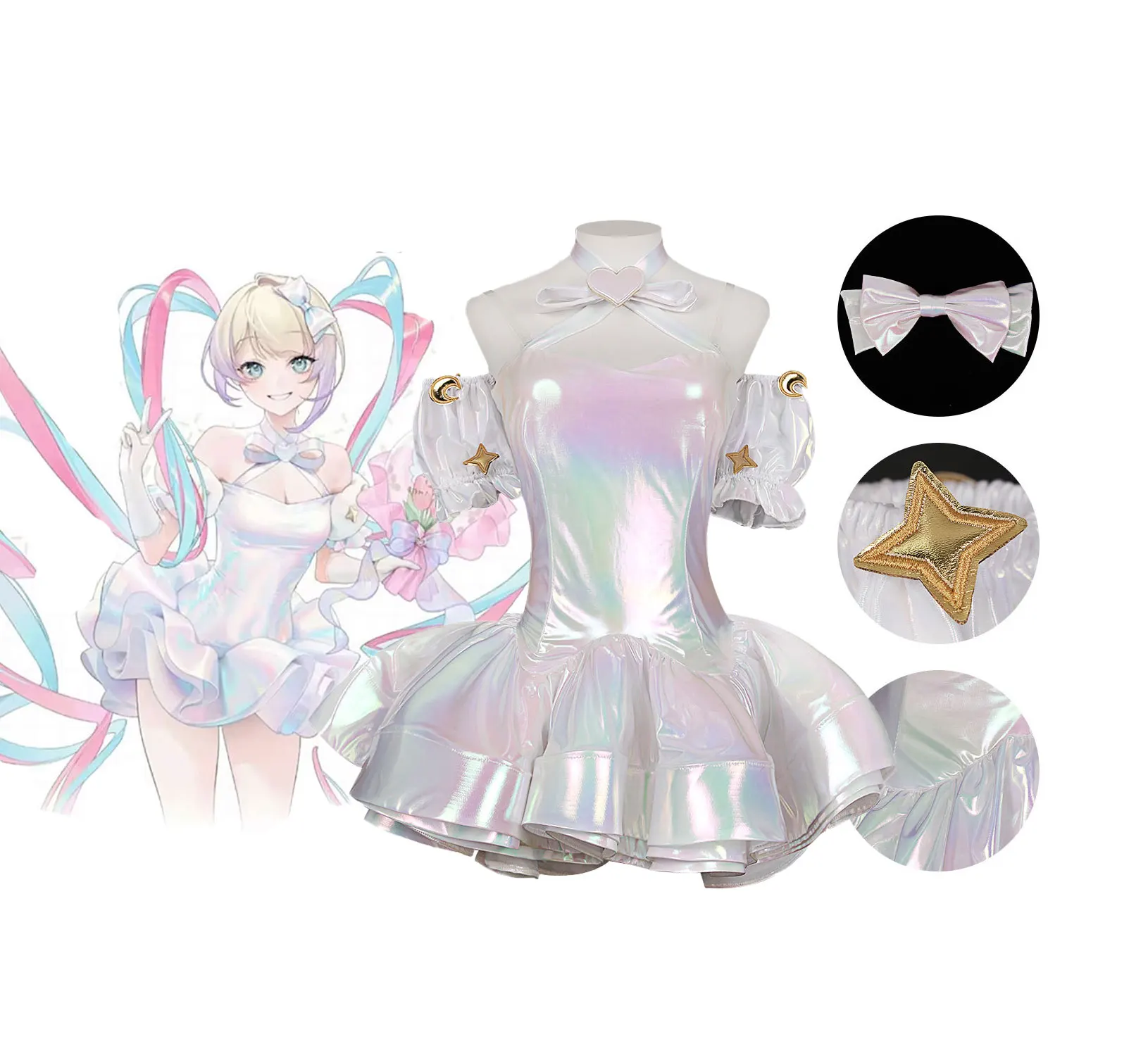

Super Sky Sauce Same Style Coswear Laser Gradient Sweet Wind Princess Dress Bubble Sleeves Star Moon Element Party Dress