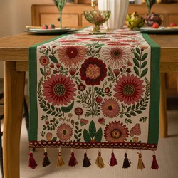 Christmas Chenille Tassel Table Runner,Cotton Linen Thicken Fabric Table Decoration,Dining Room Restaurant Modern Decor Supplies