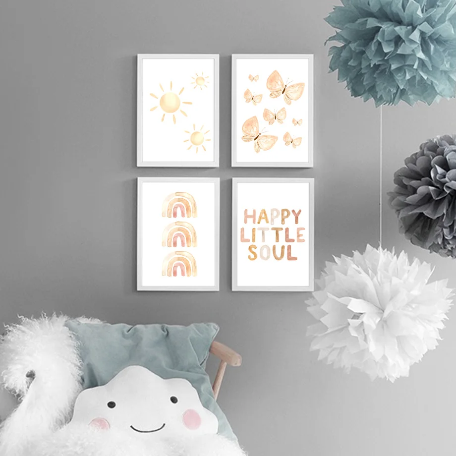 

Cartoon Butterfly Sun Rainbow Baby Bedroom Wall Art Canvas Painting Nordic Posters And Print Wall Pictures For Living Room Decor
