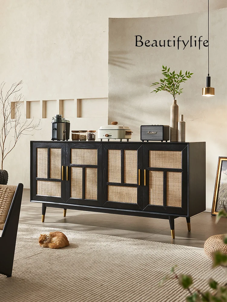 

Nordic Solid Wood Rattan Sideboard Cabinet American Retro Domestic Wall Tea Cabinet Simple Entrance Cabinet