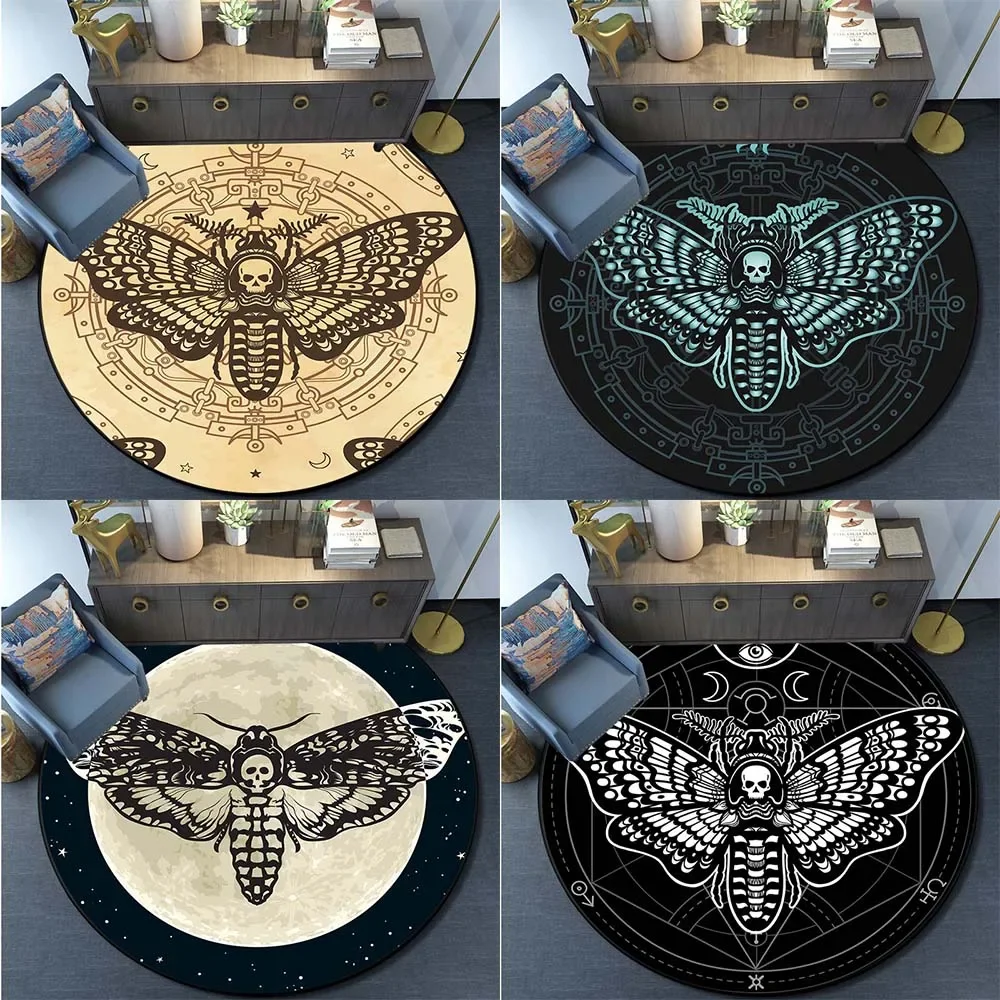 Morte traça gótico crânio impressão padrão circular tapete casa sala de estar sofá quarto decoração piso