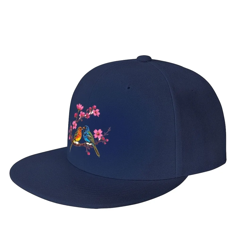 Colorful Birds on Branch Baseball Cap Unisex Flat Brim Hip Hop Hat Adjustable Snapback for Street Fashion Sports Fitness
