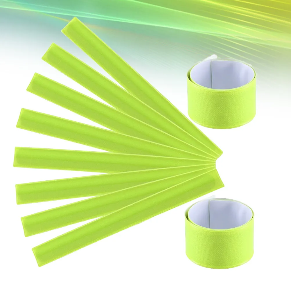 12Pcs Reflective Wrist Band Slap Bracelet Adjustable Safety Armband Night Running Gear High Visibility Fluorescent Green PVC