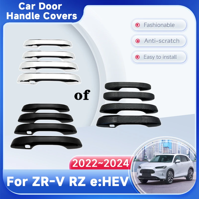 

Door Handle Cover For Honda ZR-V RZ e:HEV HR-V 2022 2023 2024 Gloss Black Carbon Fiber Chrome Style Cap Stickers Car Accessories