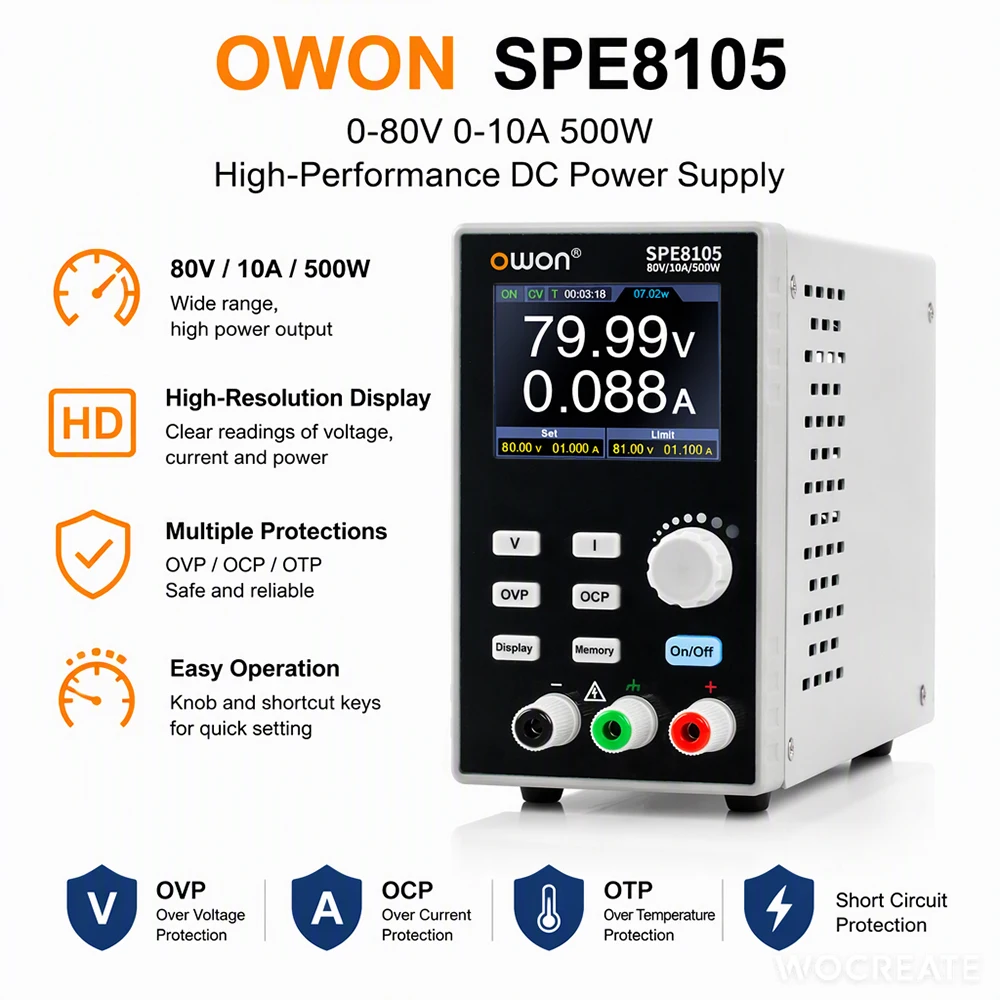 OWON SPE Series 500W Programmable DC Power Supply, Single Channel Bench Power Supply 10mV/1mA Resolution USB SCPI OVP OCP OTP