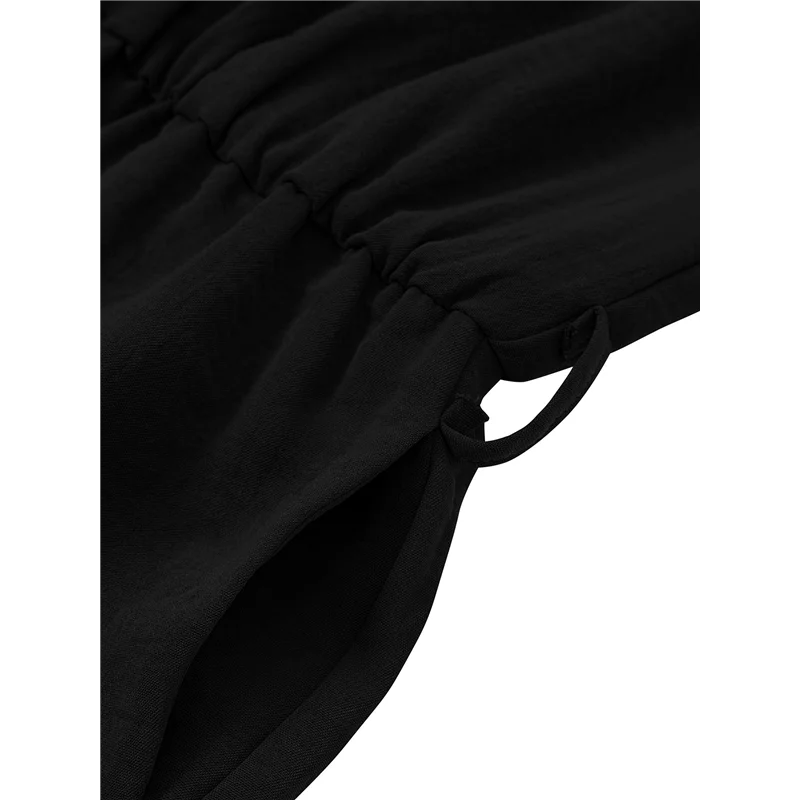 حار Kf-المرأة الصيف بلا أكمام الخامس الرقبة عادية مربوط اقتصاص بذلة مع جيوب عطلة كروز بحر 2025