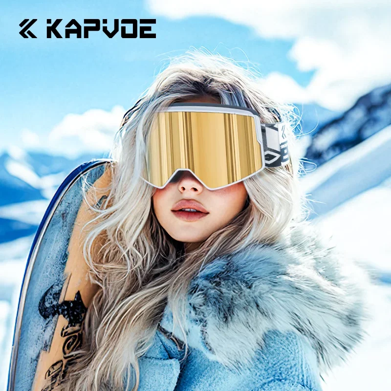Kapvoe Ski Goggles Snowboard Men Women Magnetic Snow Glasses OTG Anti-fog UV400 ProtectionNew Design Winter Glasses Windproof