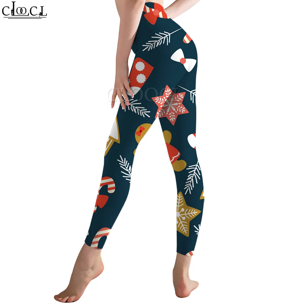 Cloocl moda feminina legging meias de natal floco de neve impresso calças para treino feminino push up jogging cintura alta calças yoga