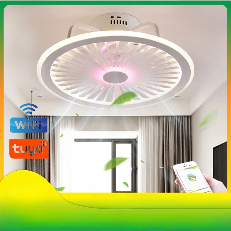 With APP Audio System Intelligent Ceiling Fan Light Acrylic Bluetooth Music Light Creative Study Restaurant Celing Fan 85-265V