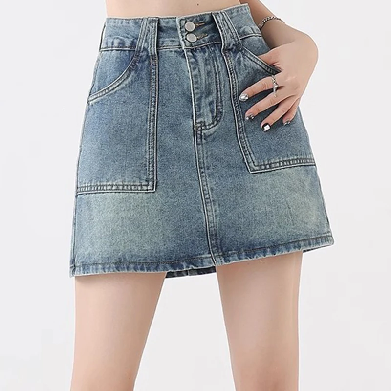 Women High Waist Gothic Streetwear Skirts Jeans Girls Vintage Denim Mini Dress Female Preppy Style Blue Black Straight Skirts