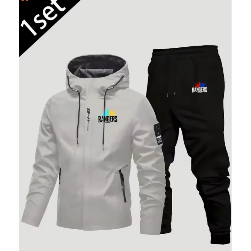 New men's jacket + pants set, versatile two-piece jacket for office, outdoor leisure, and fashion sports in autumn and winter