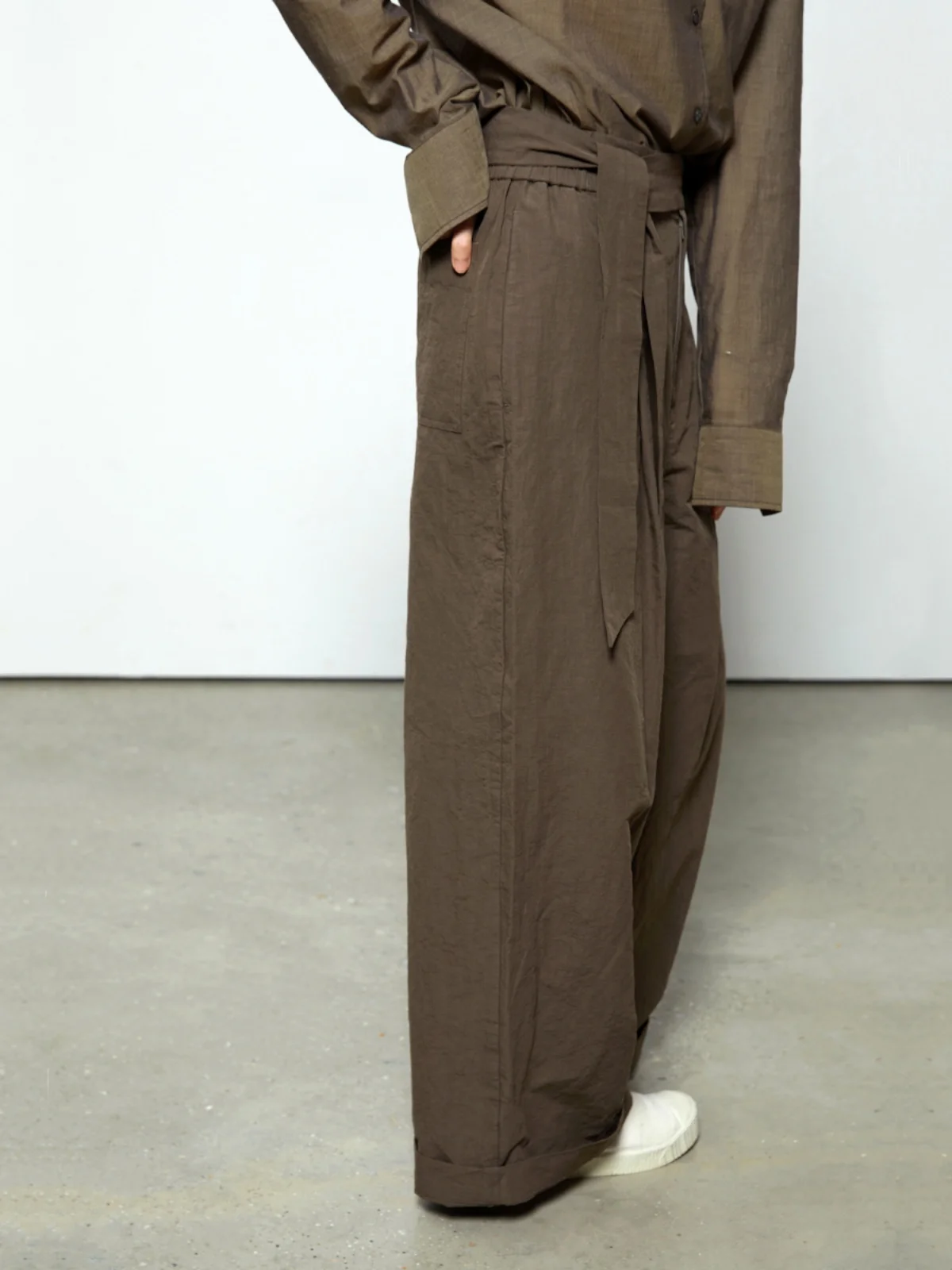 

Gaoguo Brown een Cotton Linen Wide Leg Pants Casual Straight Leg kets Large ape Loose Fit High Waist Long Trousers