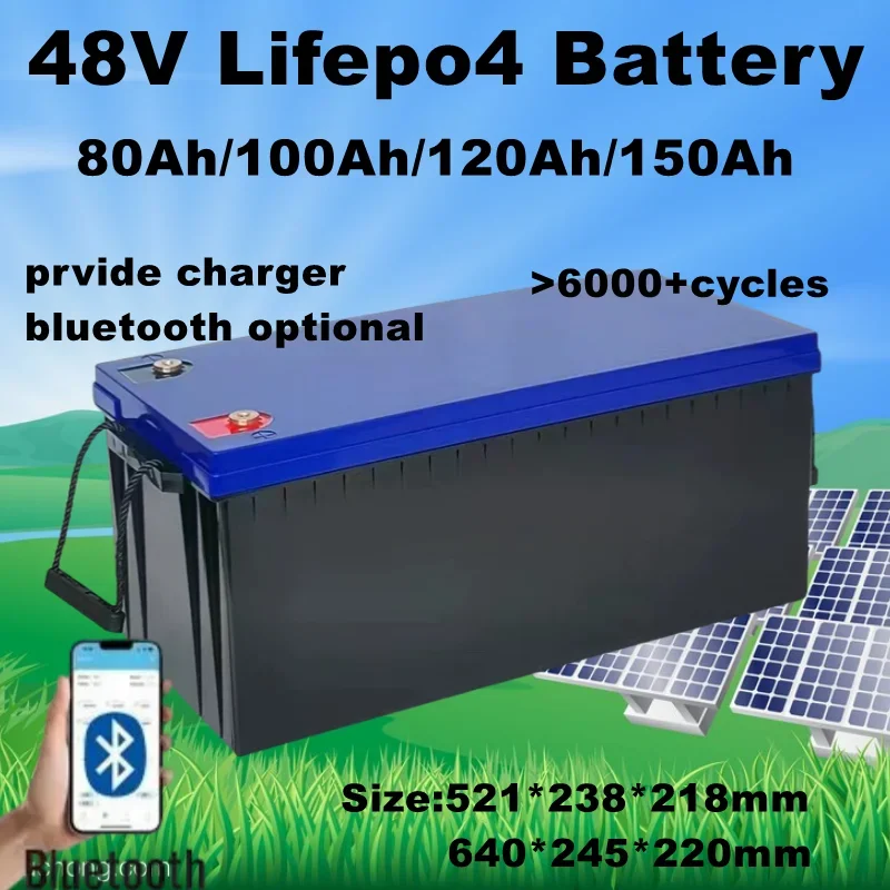 

Waterproof 48V LiFepo4 Lithium Battery - 80Ah/100Ah/120Ah/150Ah for 5KW Motorhome Boat Inverter Solar Storage Golf Cart