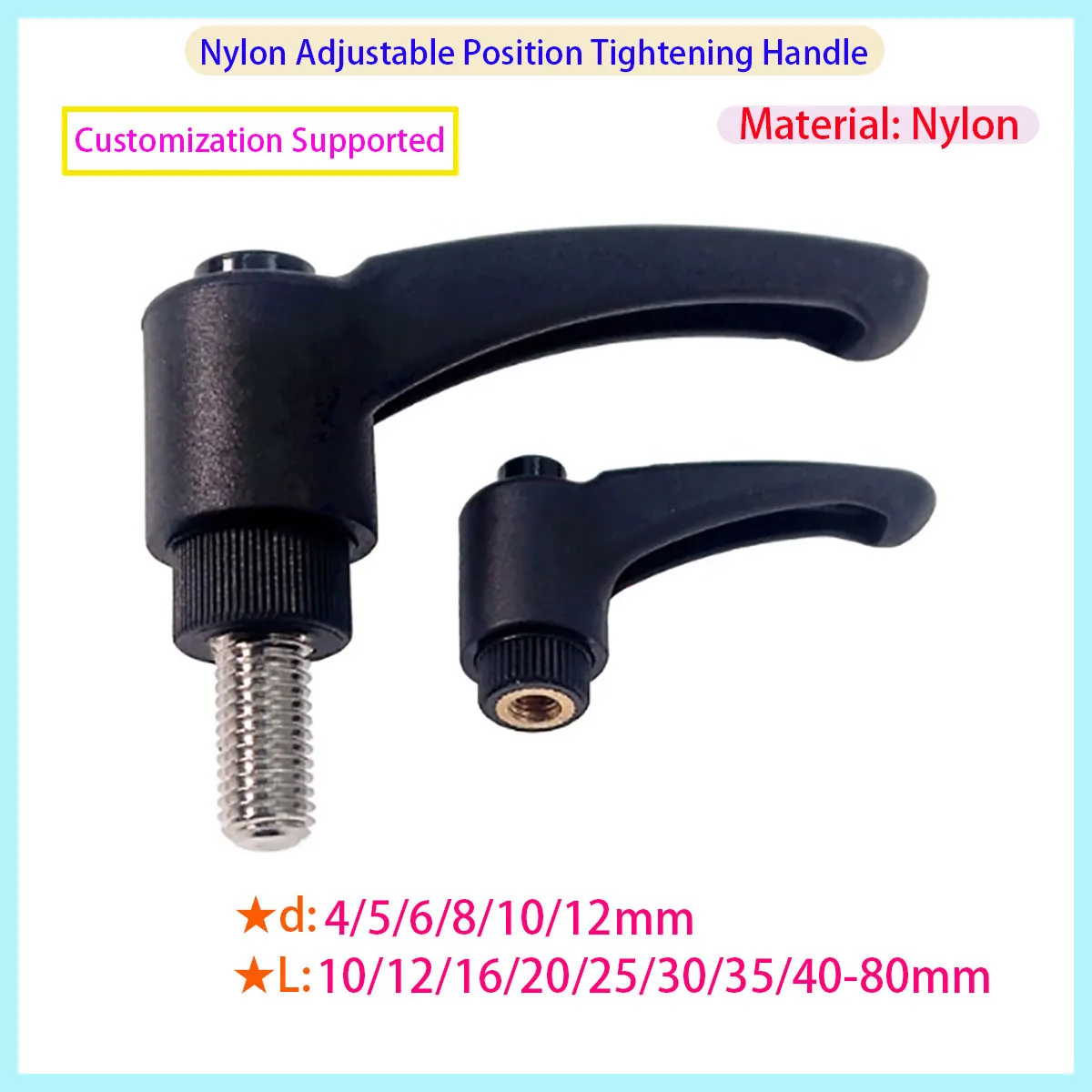 

Nylon Adjustable Position Tightening Handle Screw Resin Flange 7-shaped Fixed Handle Internal Thread M4 M5 M6 M8 M10 M12