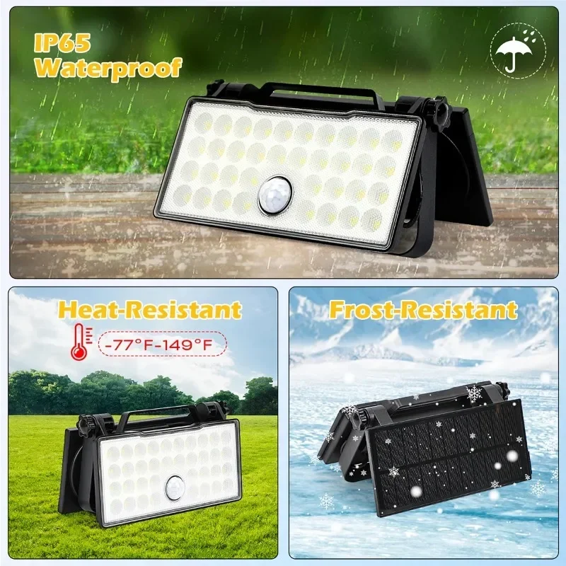 ใหม่แบบพกพา Solar Motion Sensor ไฟกลางแจ้ง 3in1 LED IP65 กันน้ํา Floodlight 3 โหมดทํางาน Camping Yard Garden Wall Light